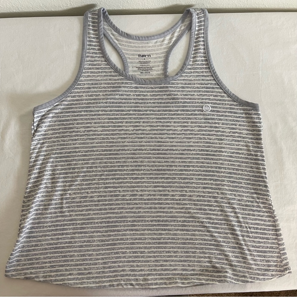 Born Heathered Gray and White Striped Tank Top Size Large